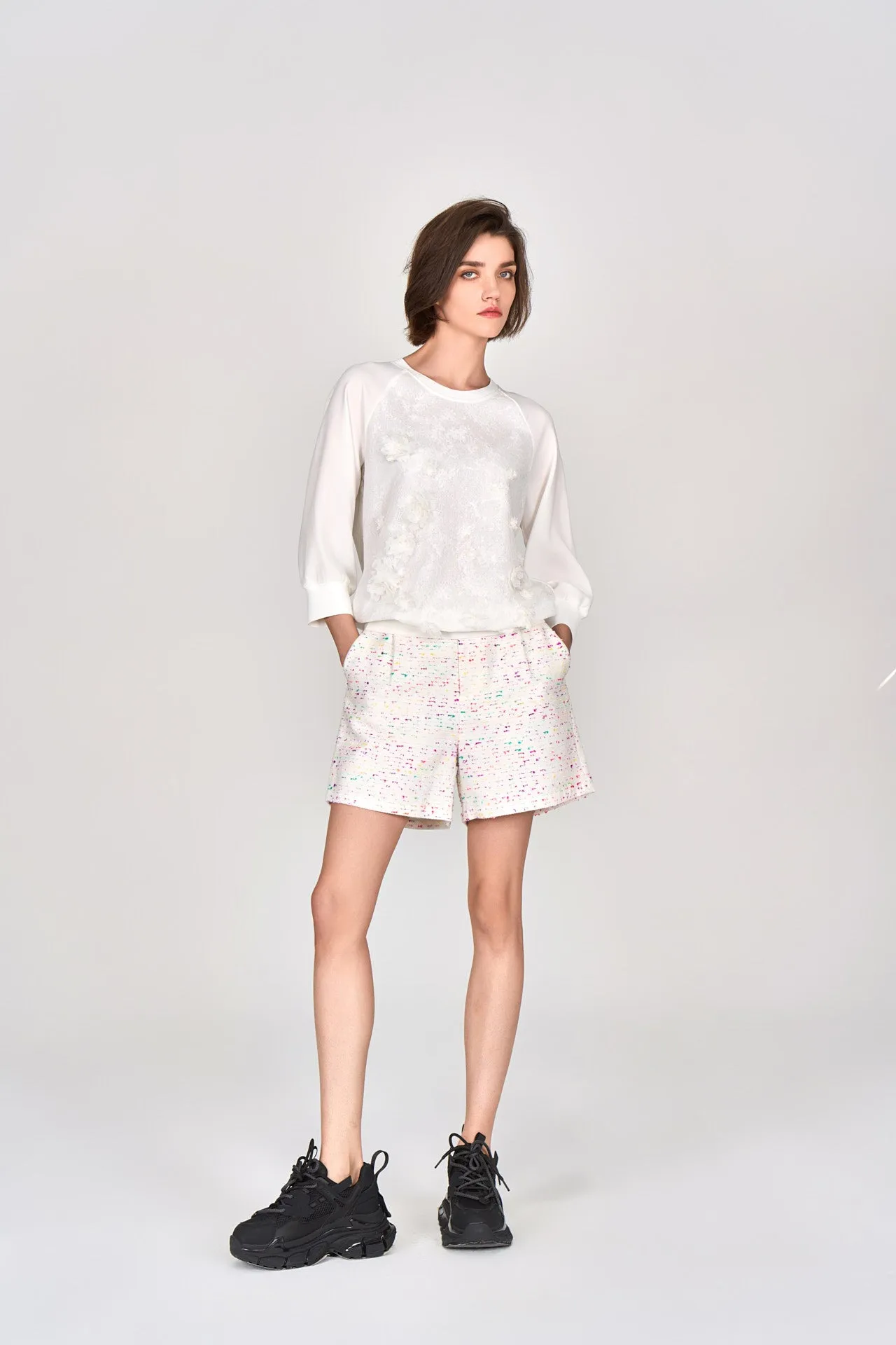 3D Floral Lace White Top