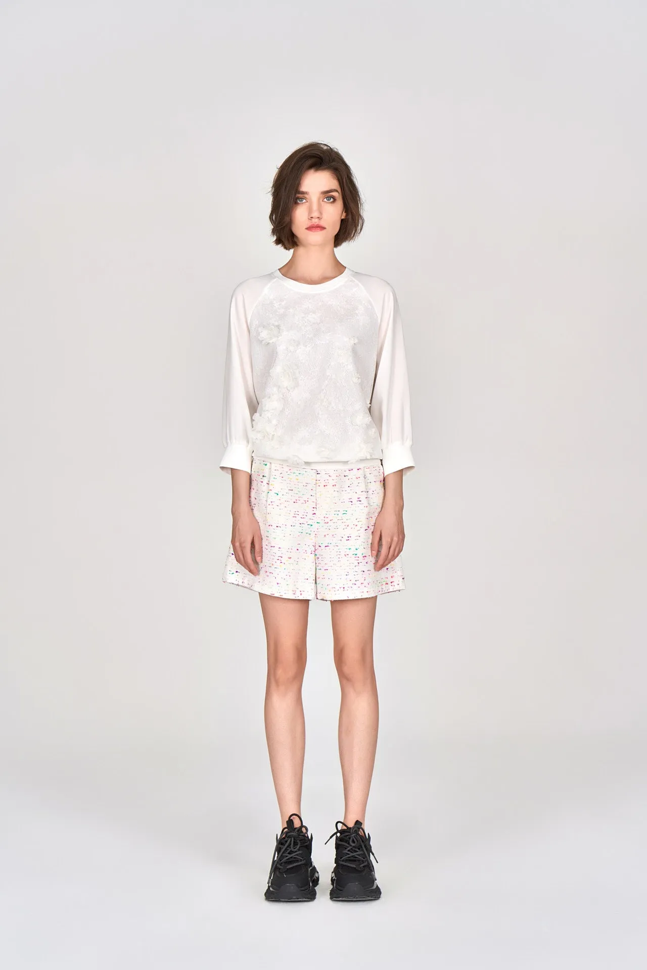 3D Floral Lace White Top