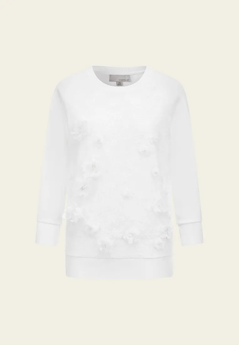 3D Floral Lace White Top