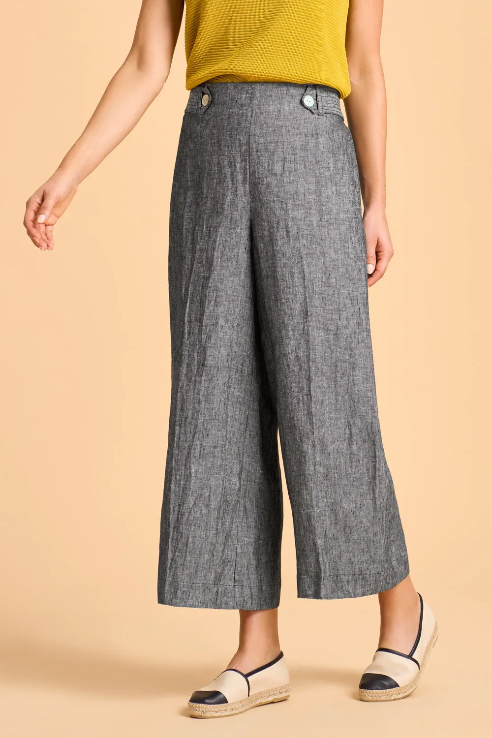 7/8th Waist Tab Linen Pant - Charcoal Cross Dye