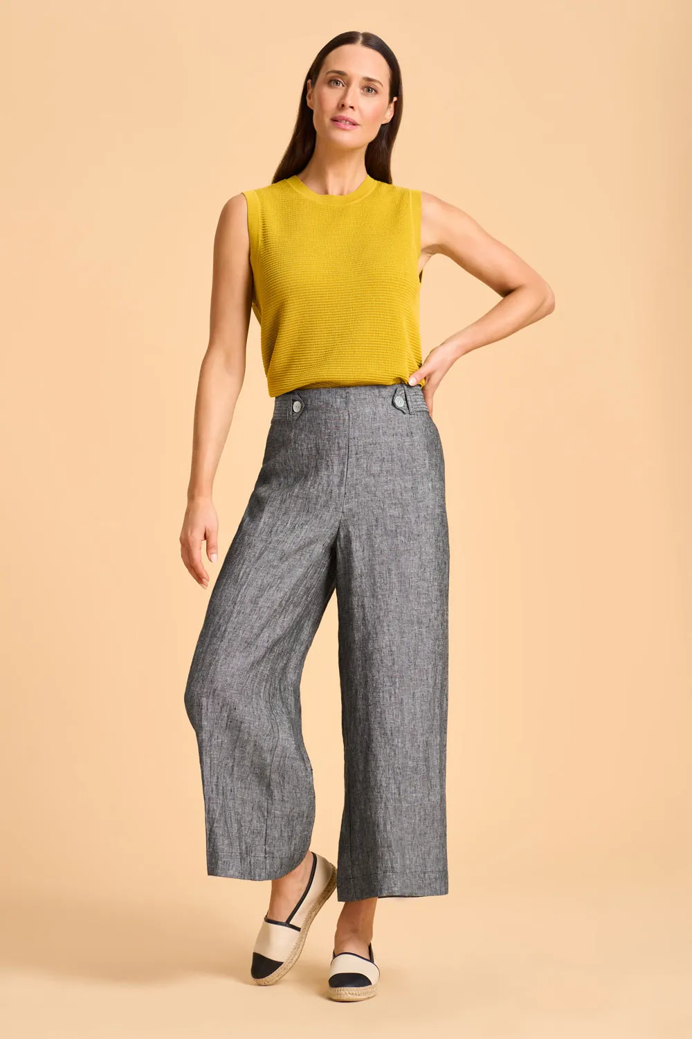 7/8th Waist Tab Linen Pant - Charcoal Cross Dye