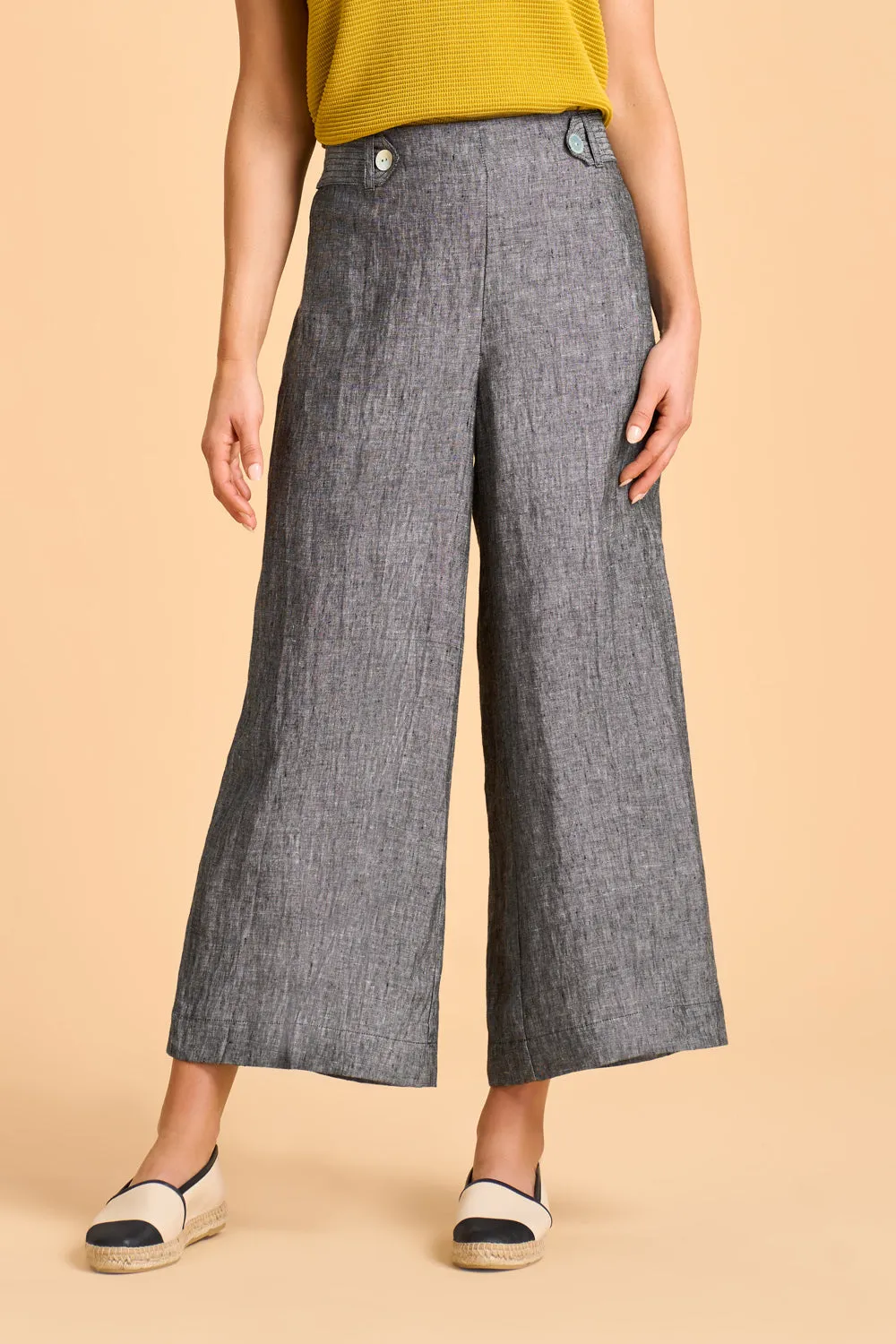 7/8th Waist Tab Linen Pant - Charcoal Cross Dye