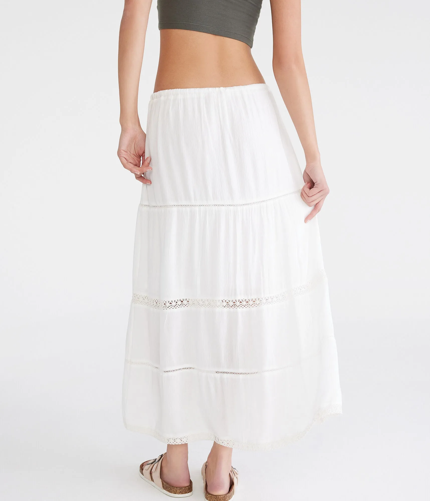 Aeropostale Crinkle Lace-Trim Maxi Skirt