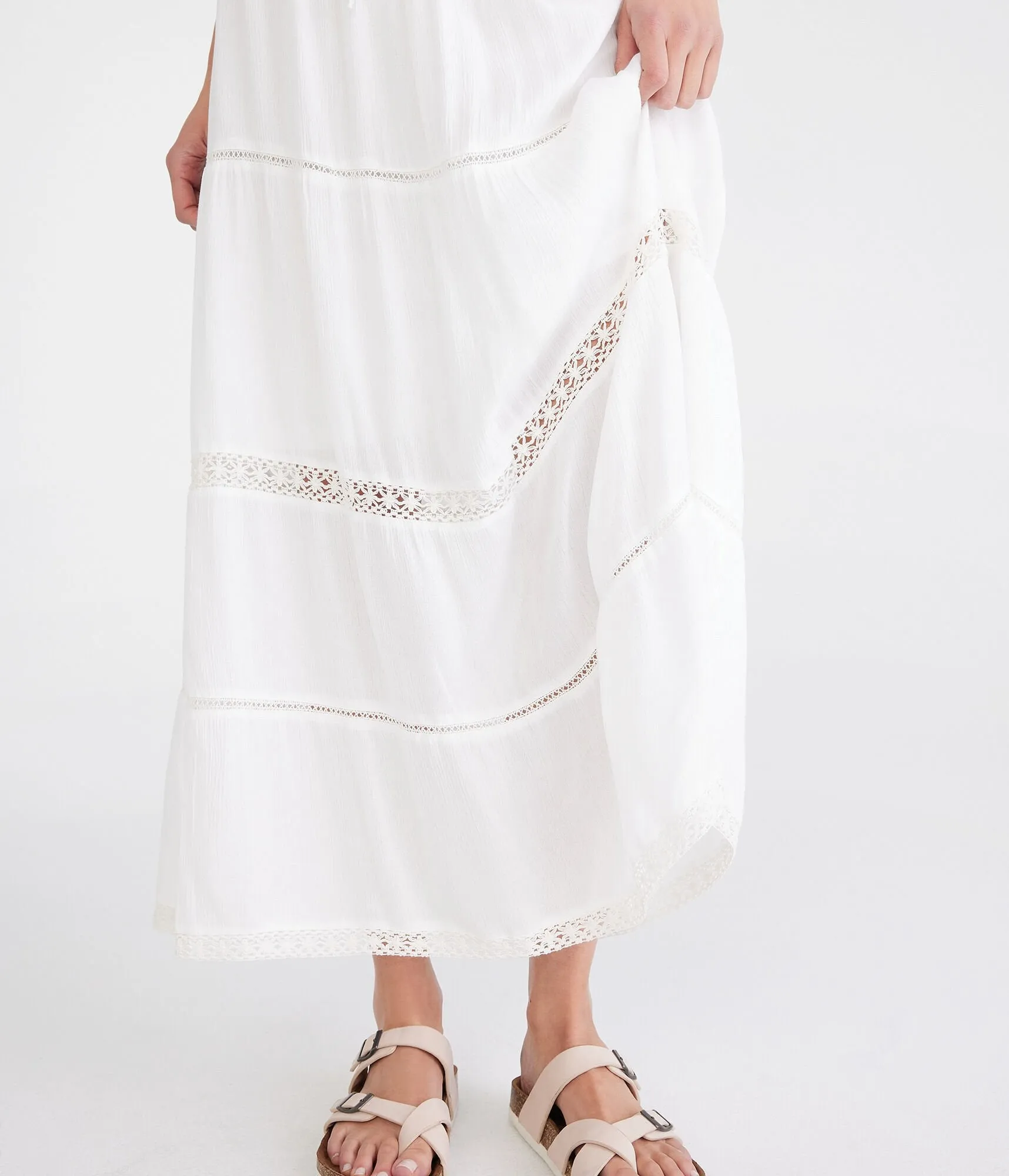 Aeropostale Crinkle Lace-Trim Maxi Skirt
