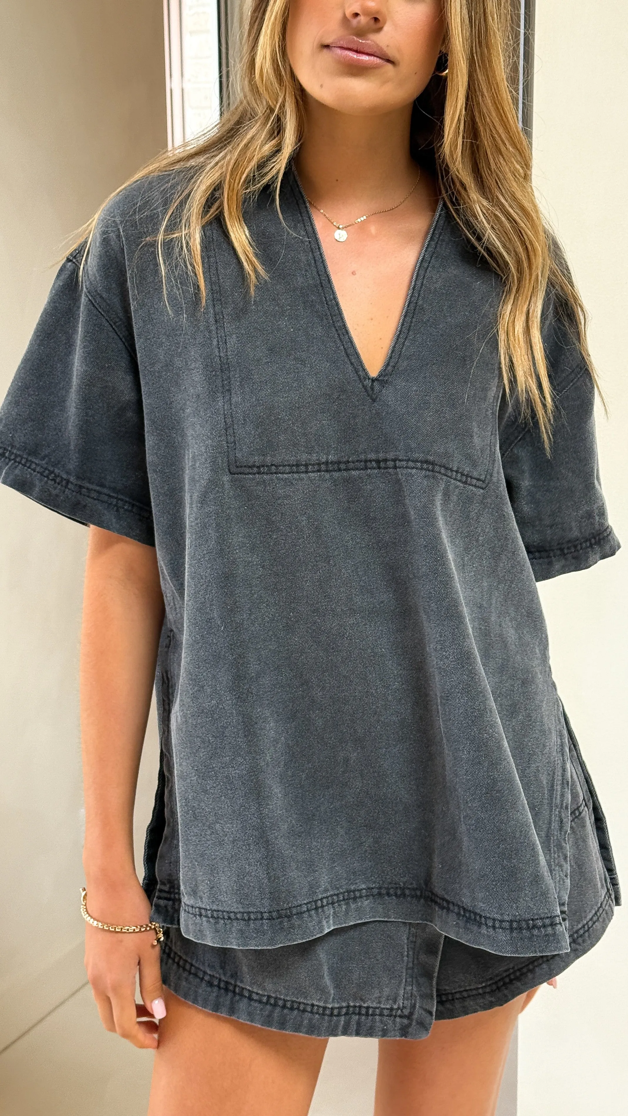 Alaina Oversized Shirt - Black Denim