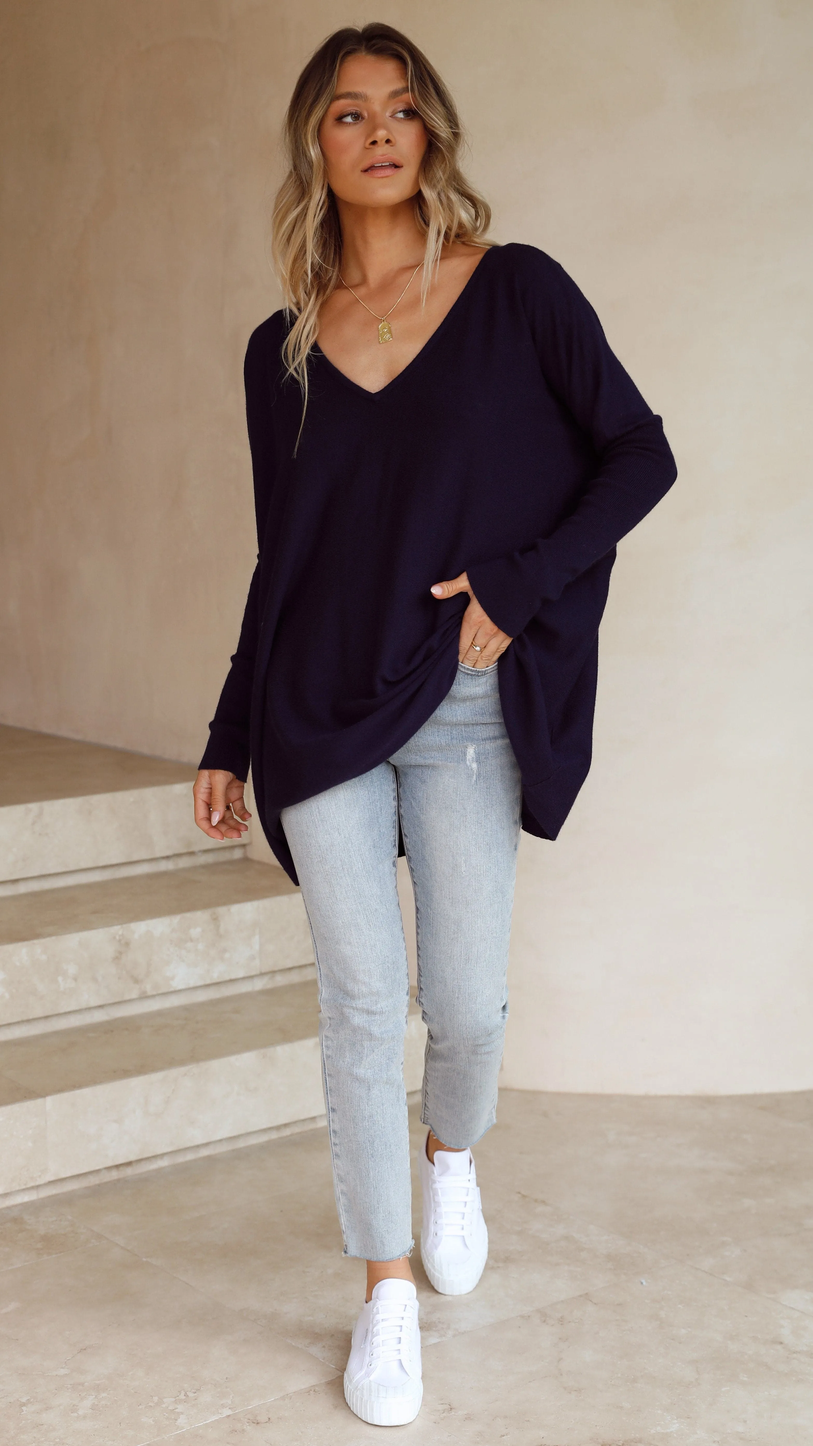Amalia Knit Top - Navy
