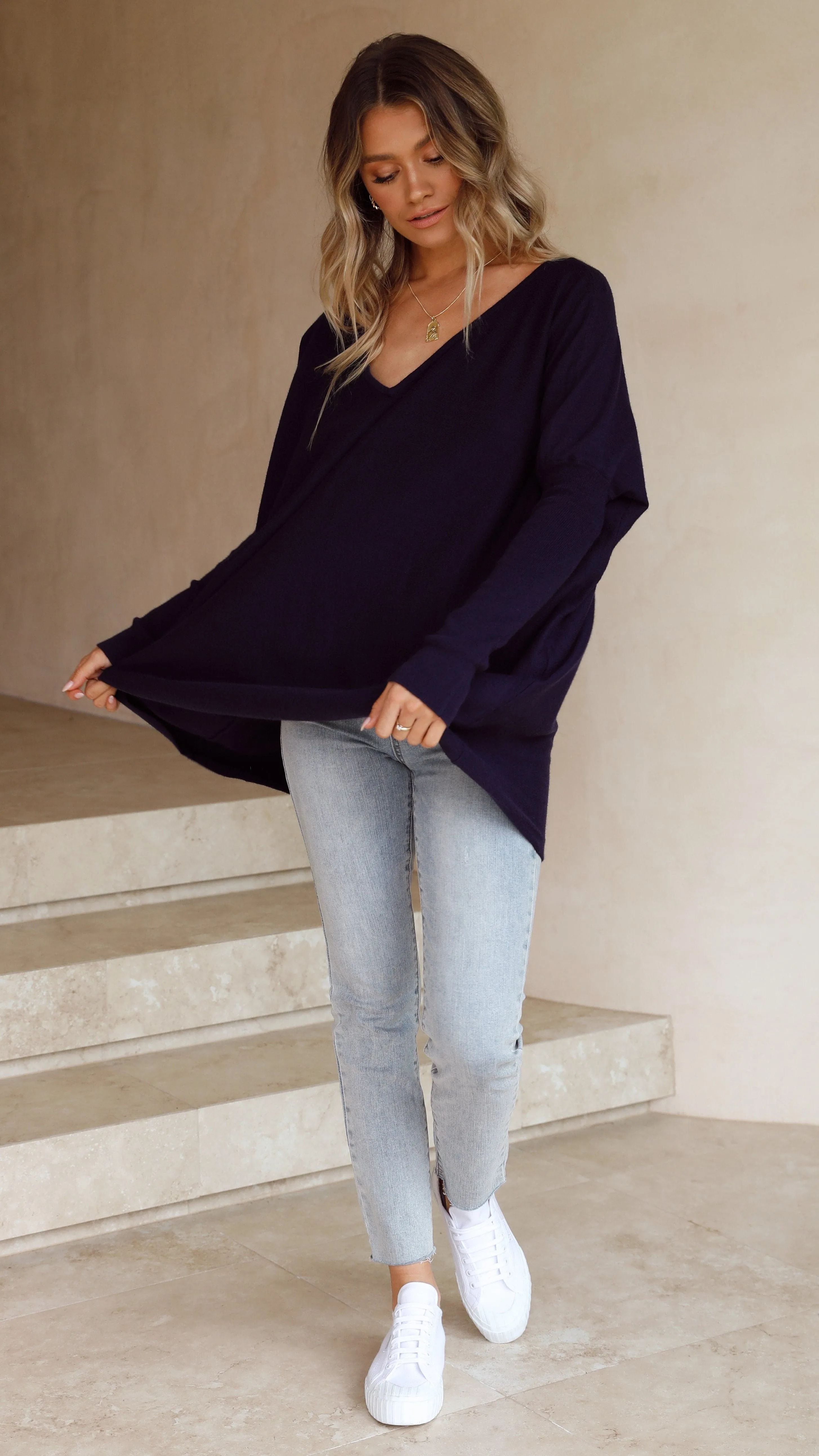 Amalia Knit Top - Navy