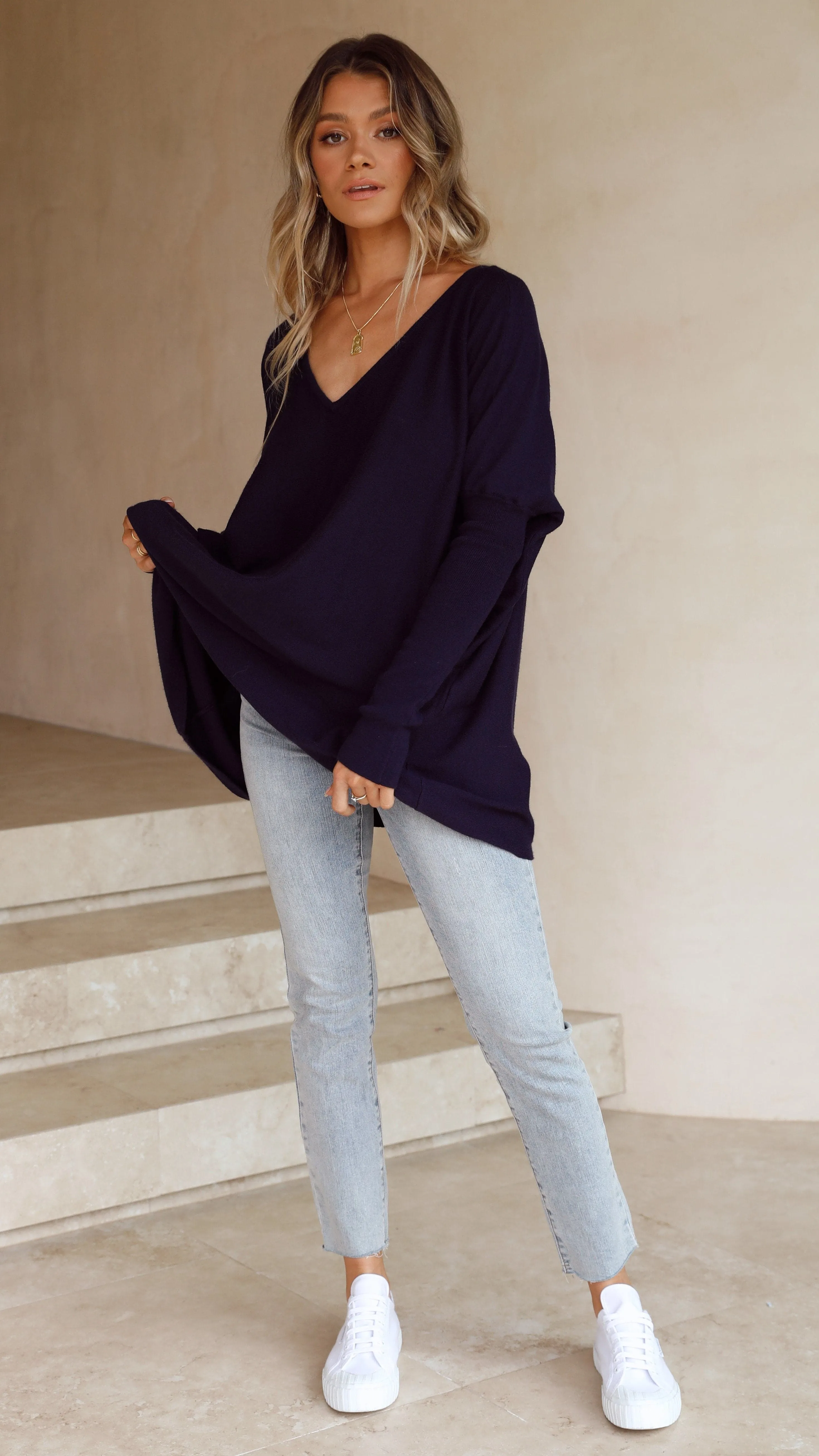 Amalia Knit Top - Navy