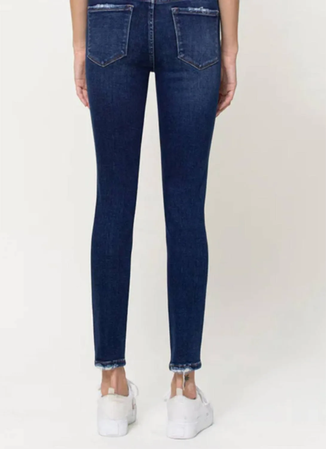 Amber Mid Rise Crop Skinny Jeans In Dark Blue