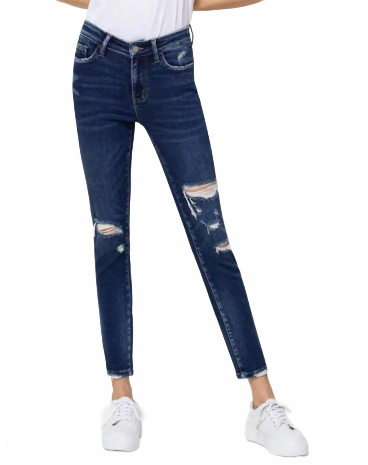Amber Mid Rise Crop Skinny Jeans In Dark Blue