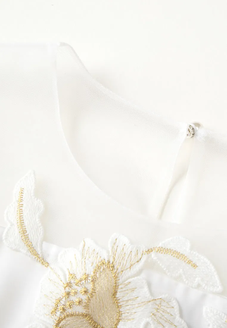 Appliqu Patchwork Puff-sleeve Top