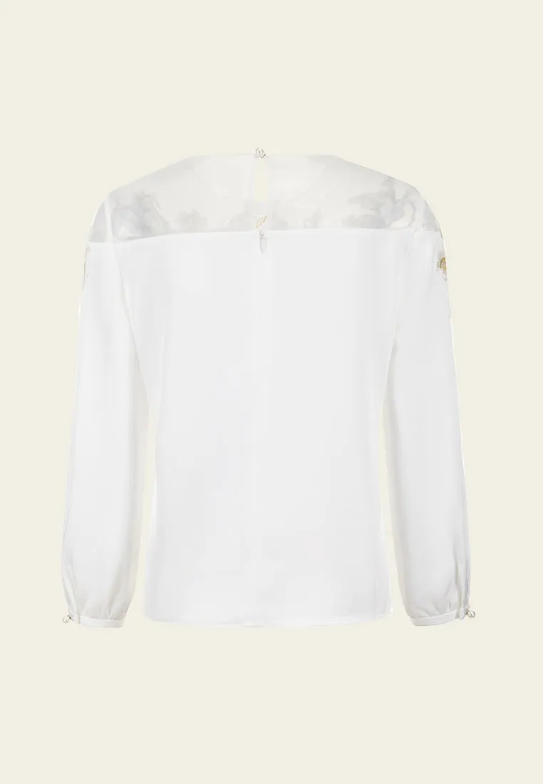 Appliqu Patchwork Puff-sleeve Top
