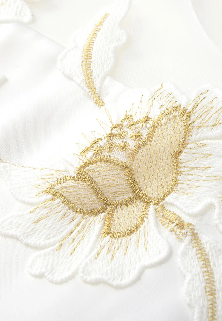 Appliqu Patchwork Puff-sleeve Top