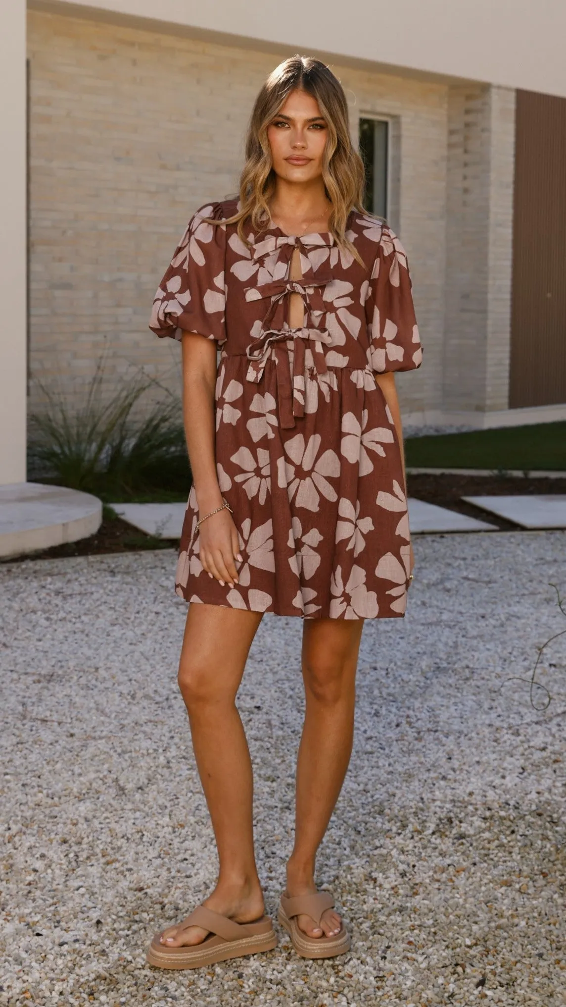 Arana Mini Dress - Brown Daylillies