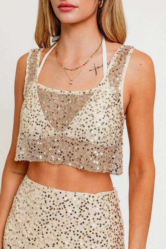 Backstage Gold Sequin Cropped Top