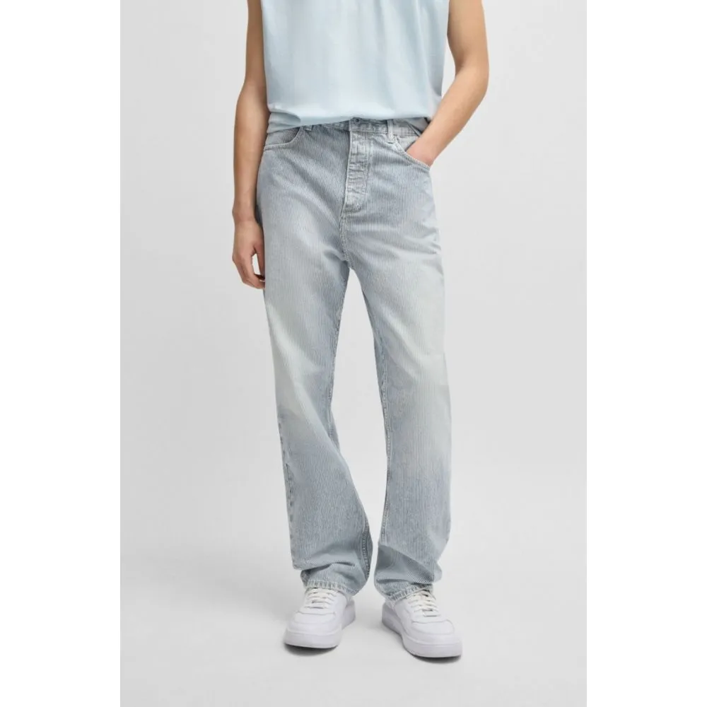 Baggy-fit jeans in striped blue denim