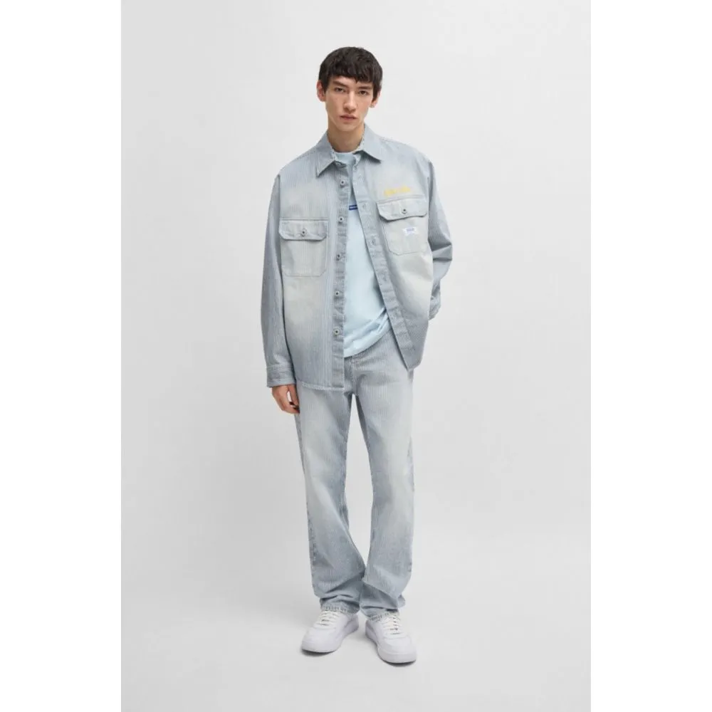 Baggy-fit jeans in striped blue denim
