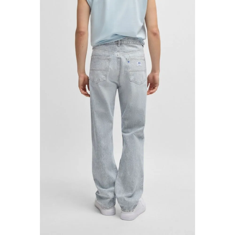 Baggy-fit jeans in striped blue denim