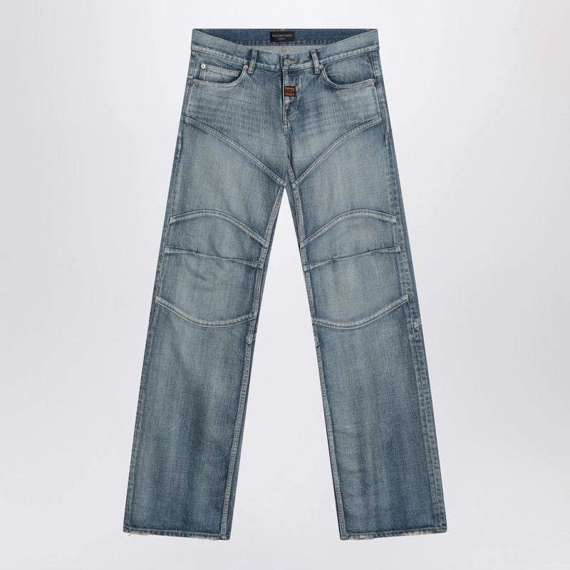 Balenciaga Men's Washed Wide-Leg blue Jeans