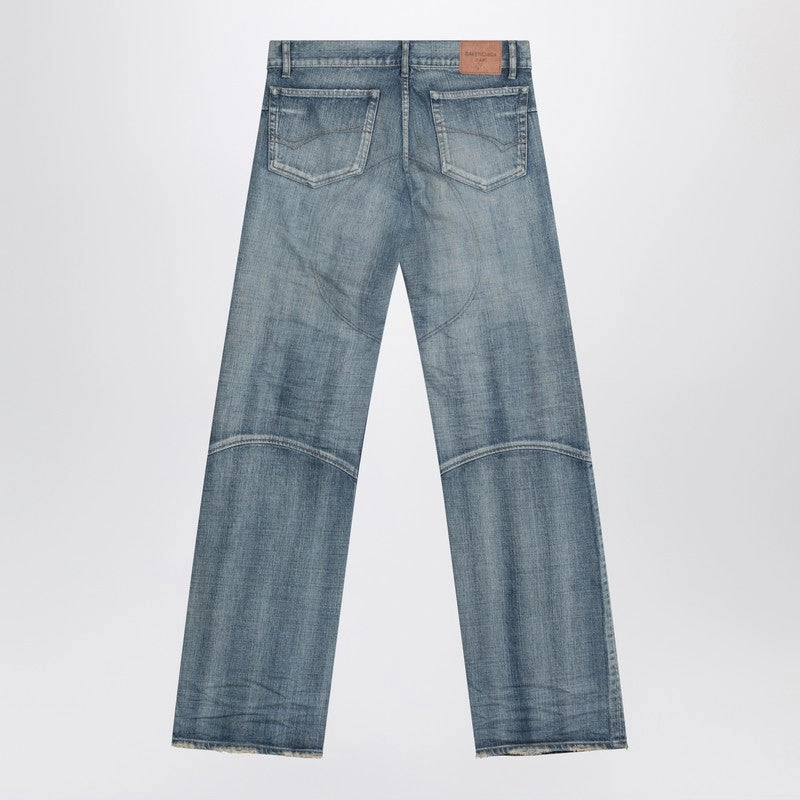 Balenciaga Men's Washed Wide-Leg blue Jeans