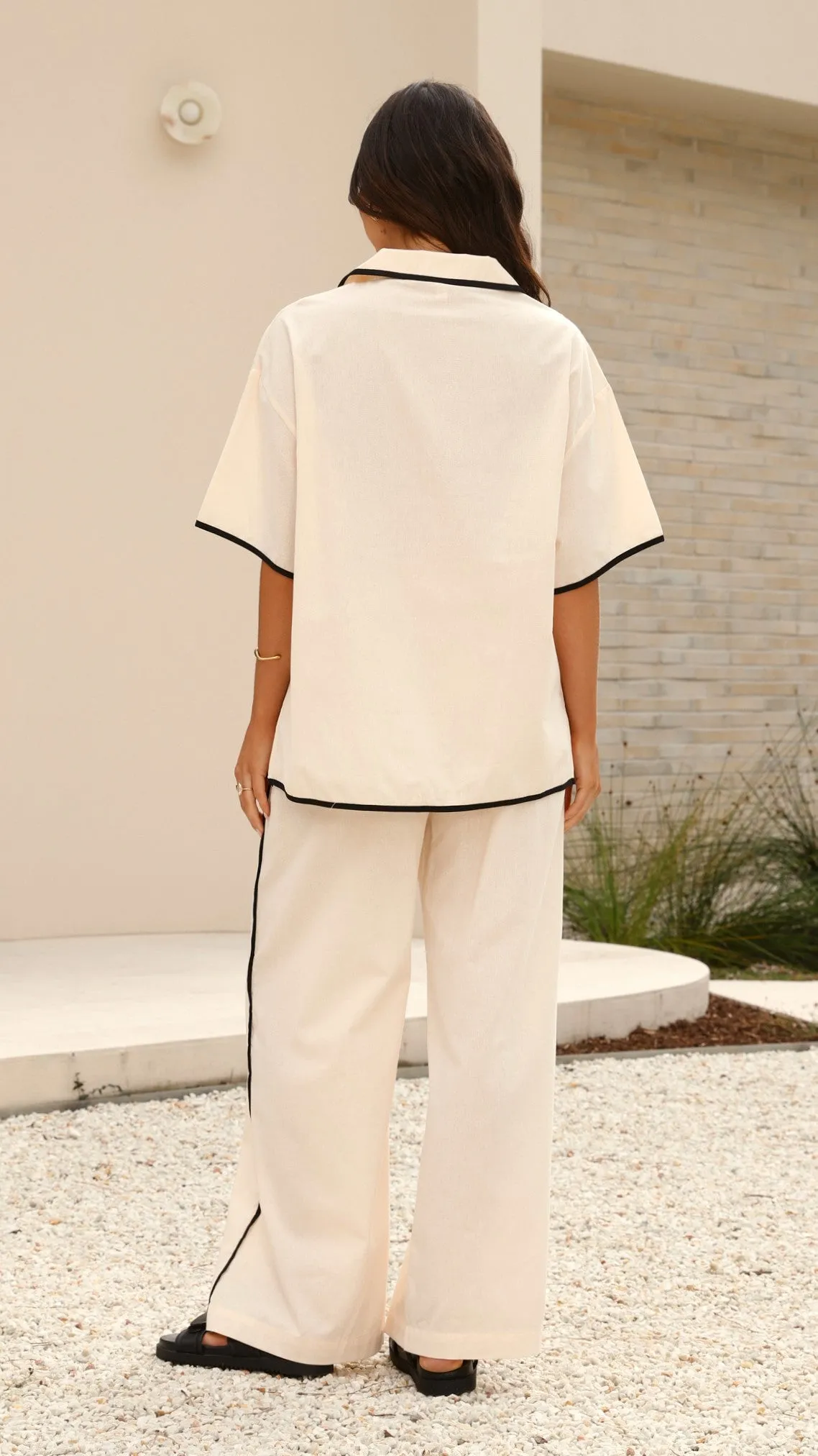 Basima Tie Shirt - Beige / Black