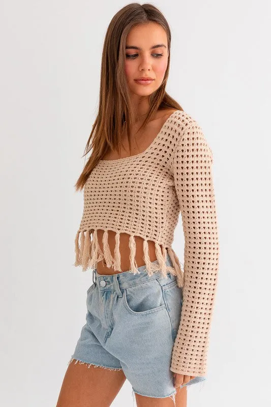 Beachfront Square Neck Crochet Fringe Top