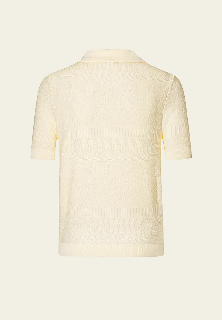 Beige Knit Pattern Polo Shirt