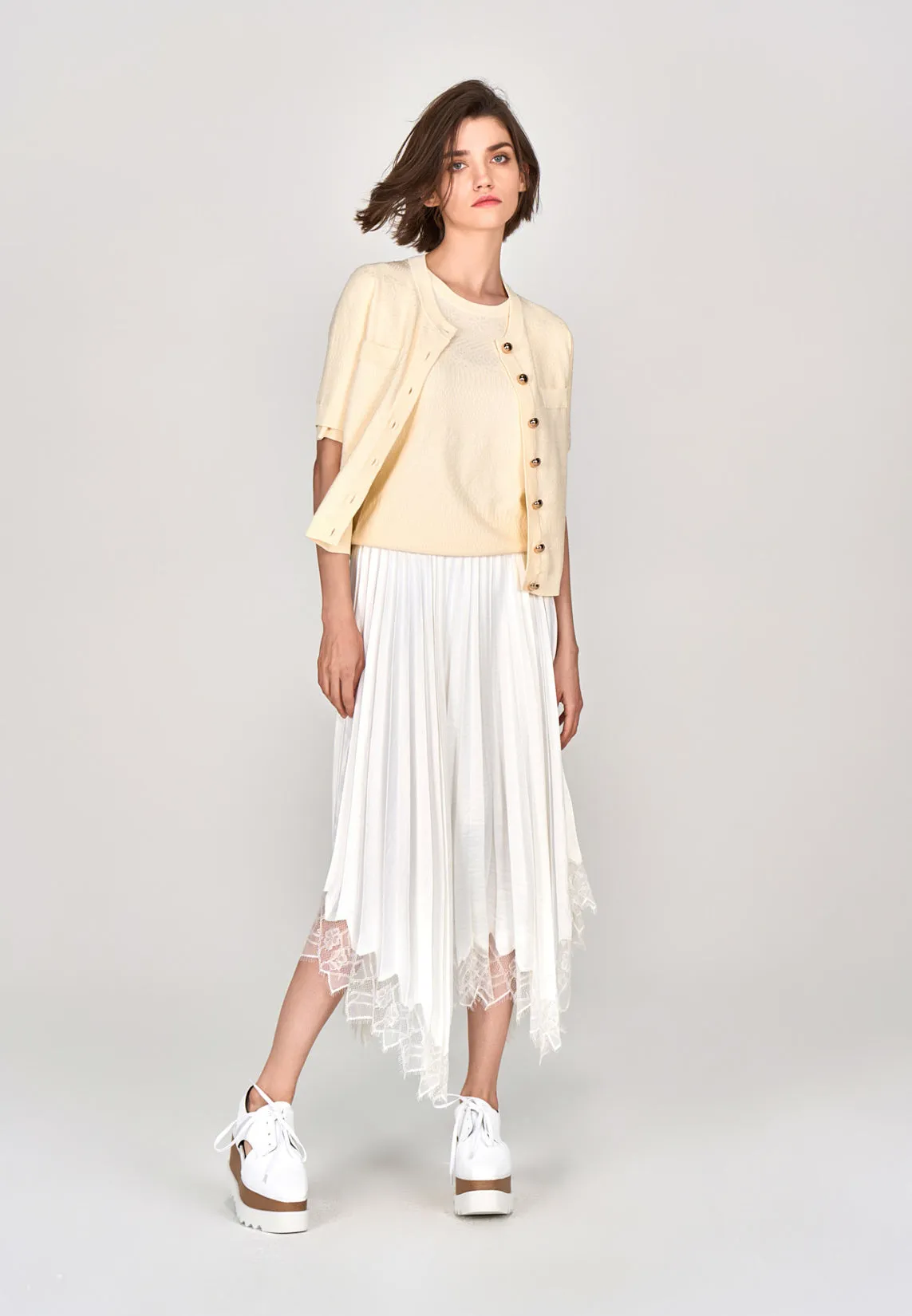 Beige Knit Short Sleeves Crew Neck Top