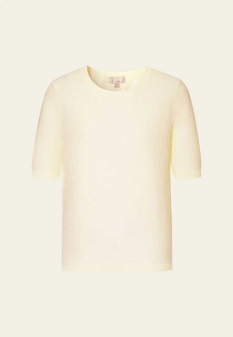 Beige Knit Short Sleeves Crew Neck Top