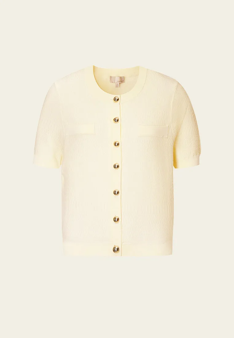 Beige Short Sleeves Cardigan with Gold Buttons