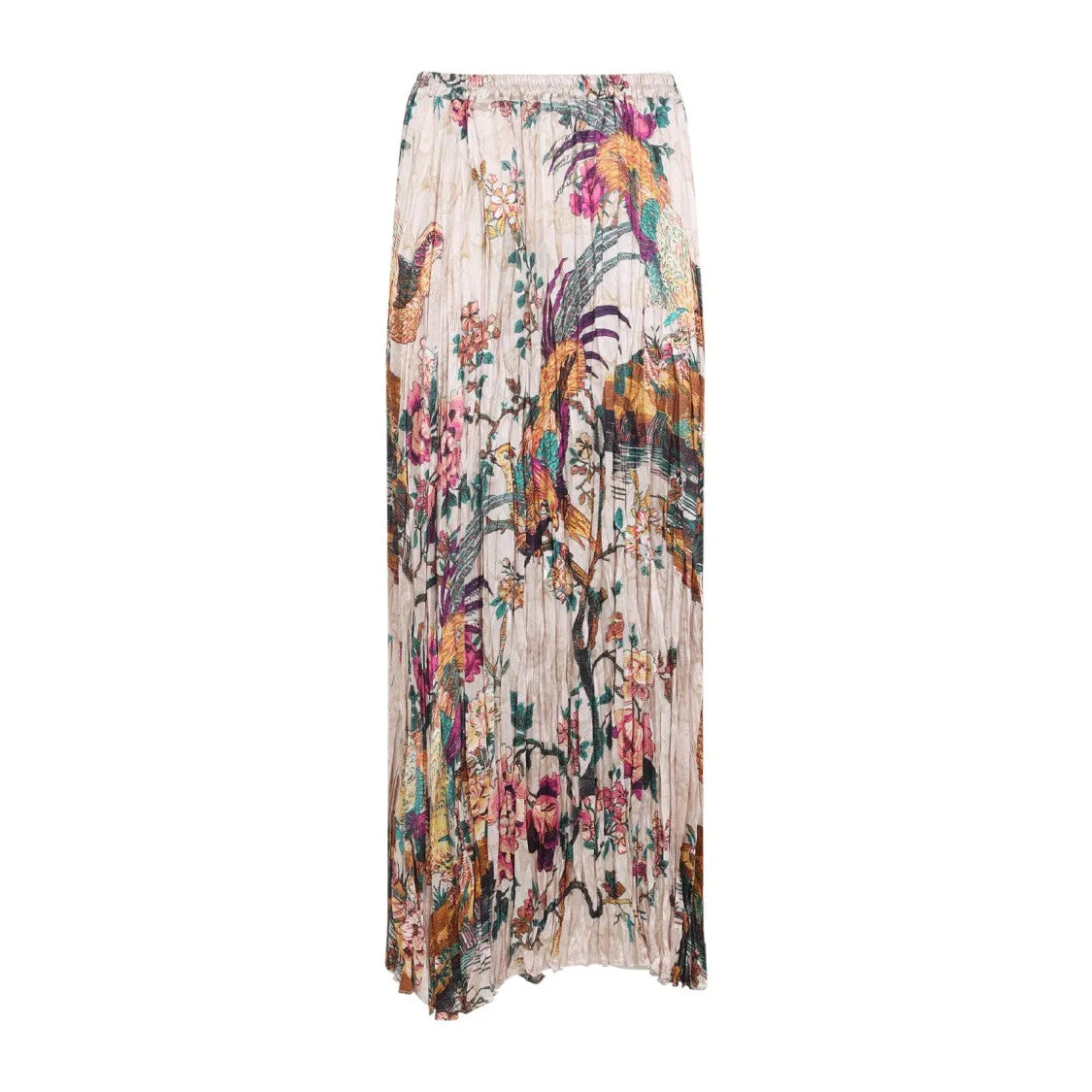 Beige Silk Midi Skirt