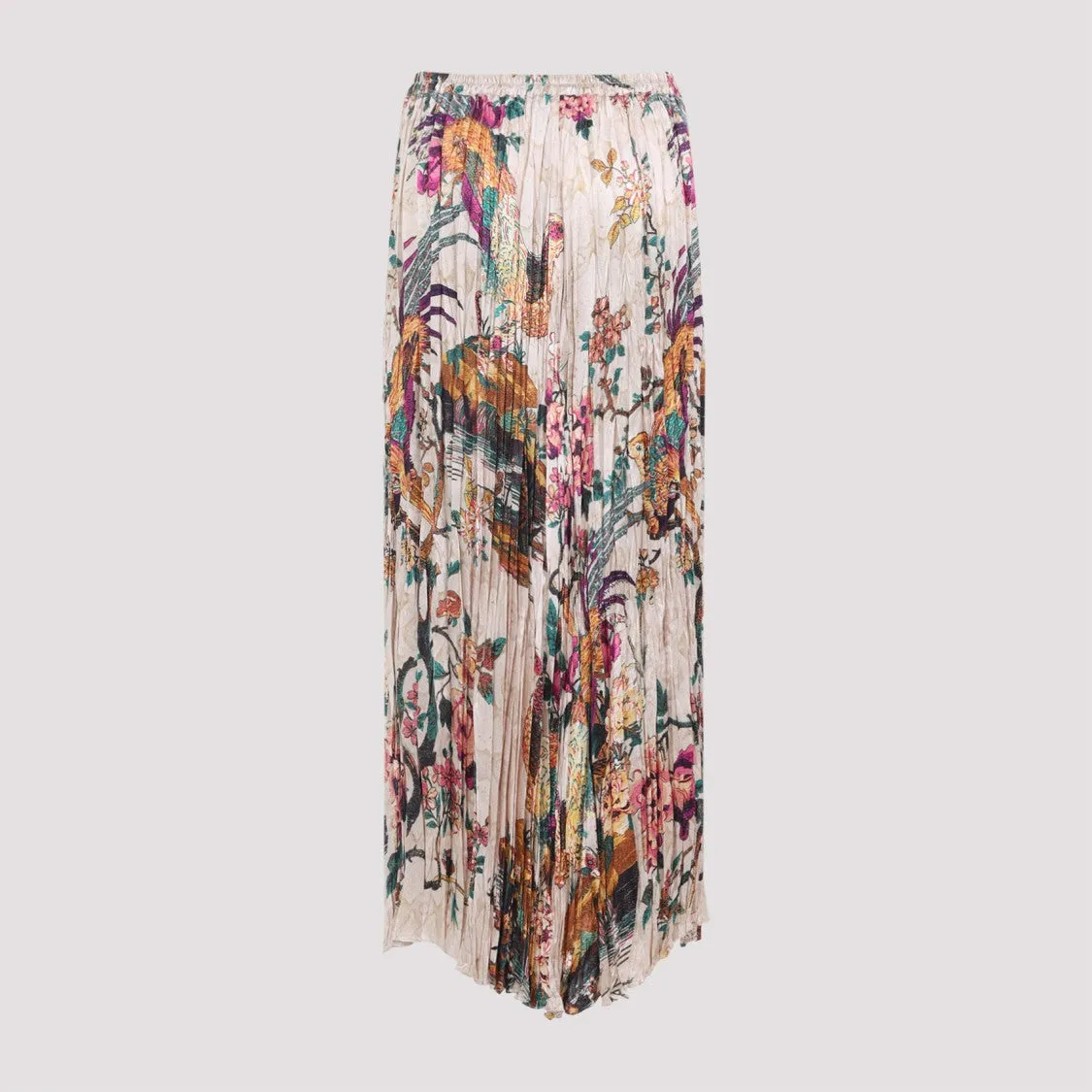 Beige Silk Midi Skirt