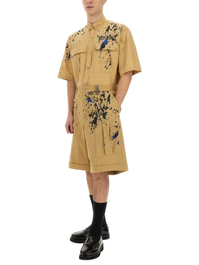 Bermuda Cargo Shorts With Unique Splatter Print Design