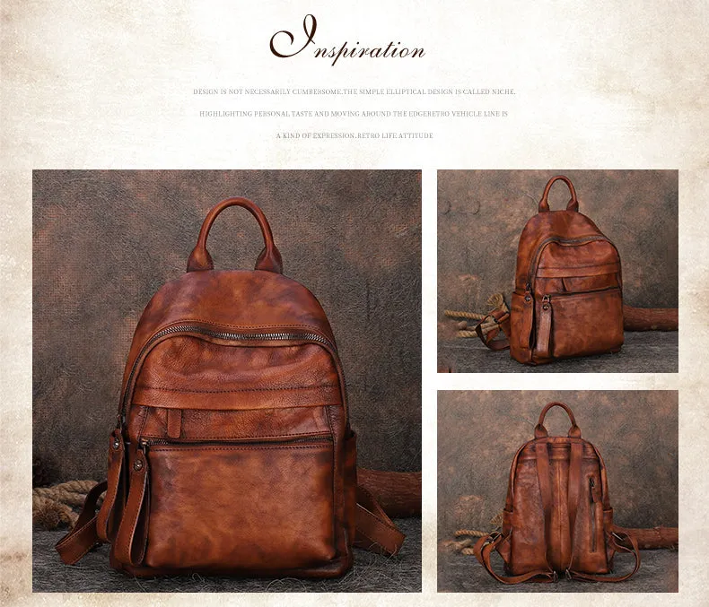 Best Vintage Coffee Leather Rucksack Womens Vintage School Backpacks Leather Backpack Purse