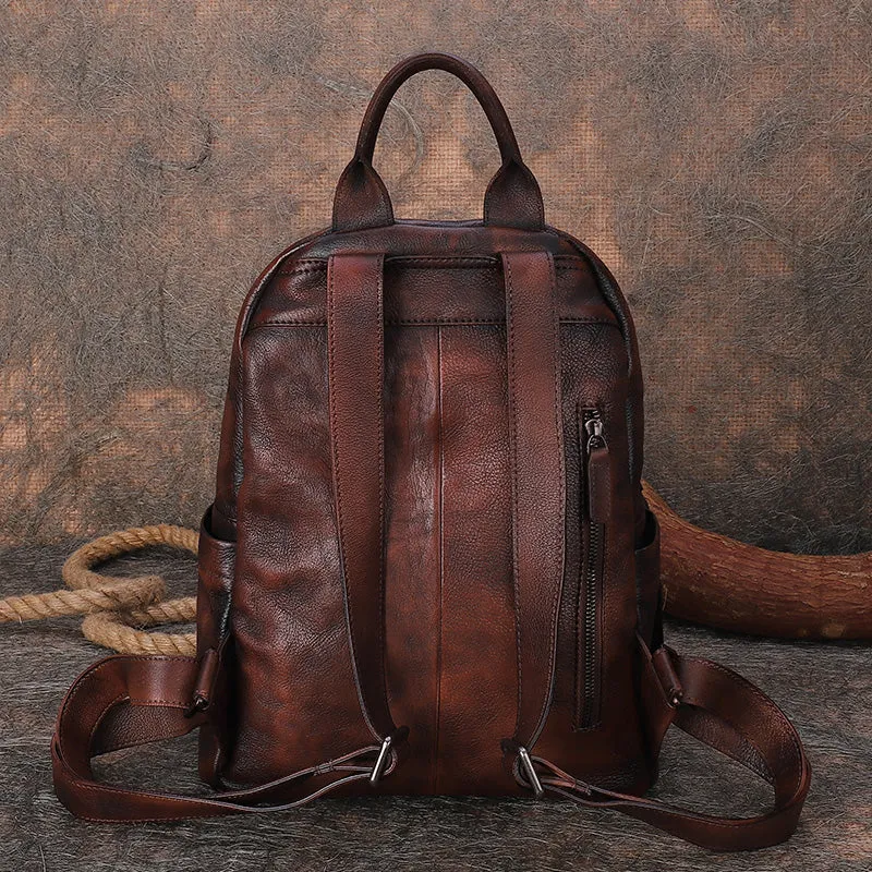 Best Vintage Coffee Leather Rucksack Womens Vintage School Backpacks Leather Backpack Purse