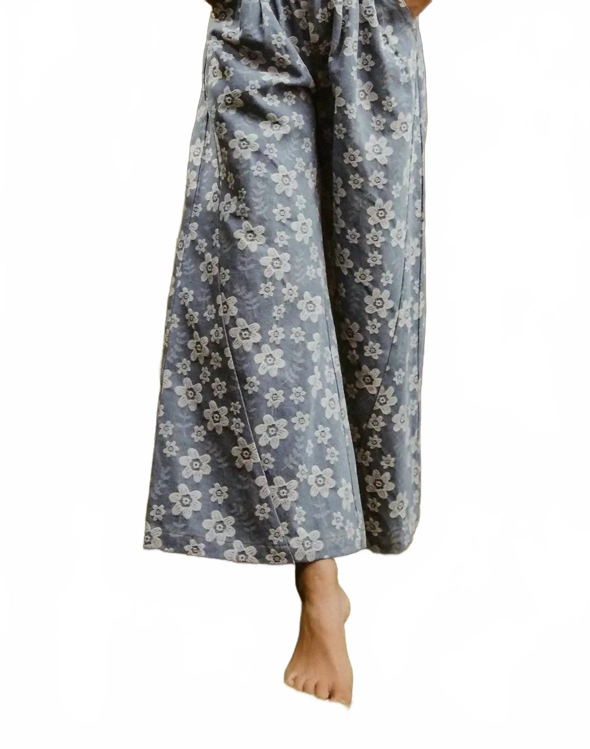 Bibi Floral Texture Wide Leg Jeans In Denim