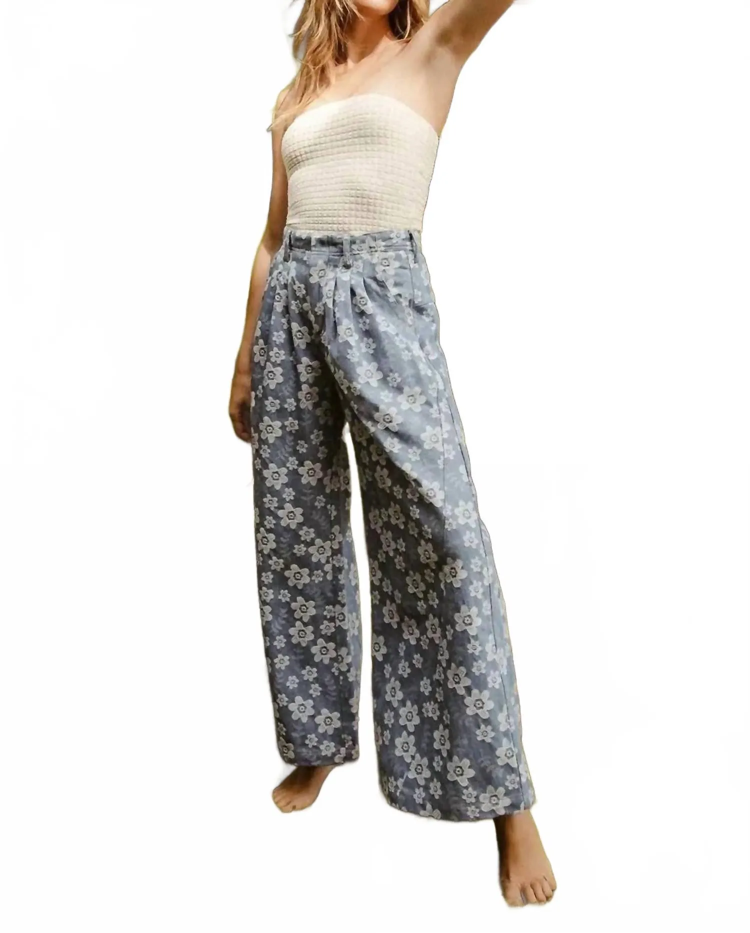 Bibi Floral Texture Wide Leg Jeans In Denim