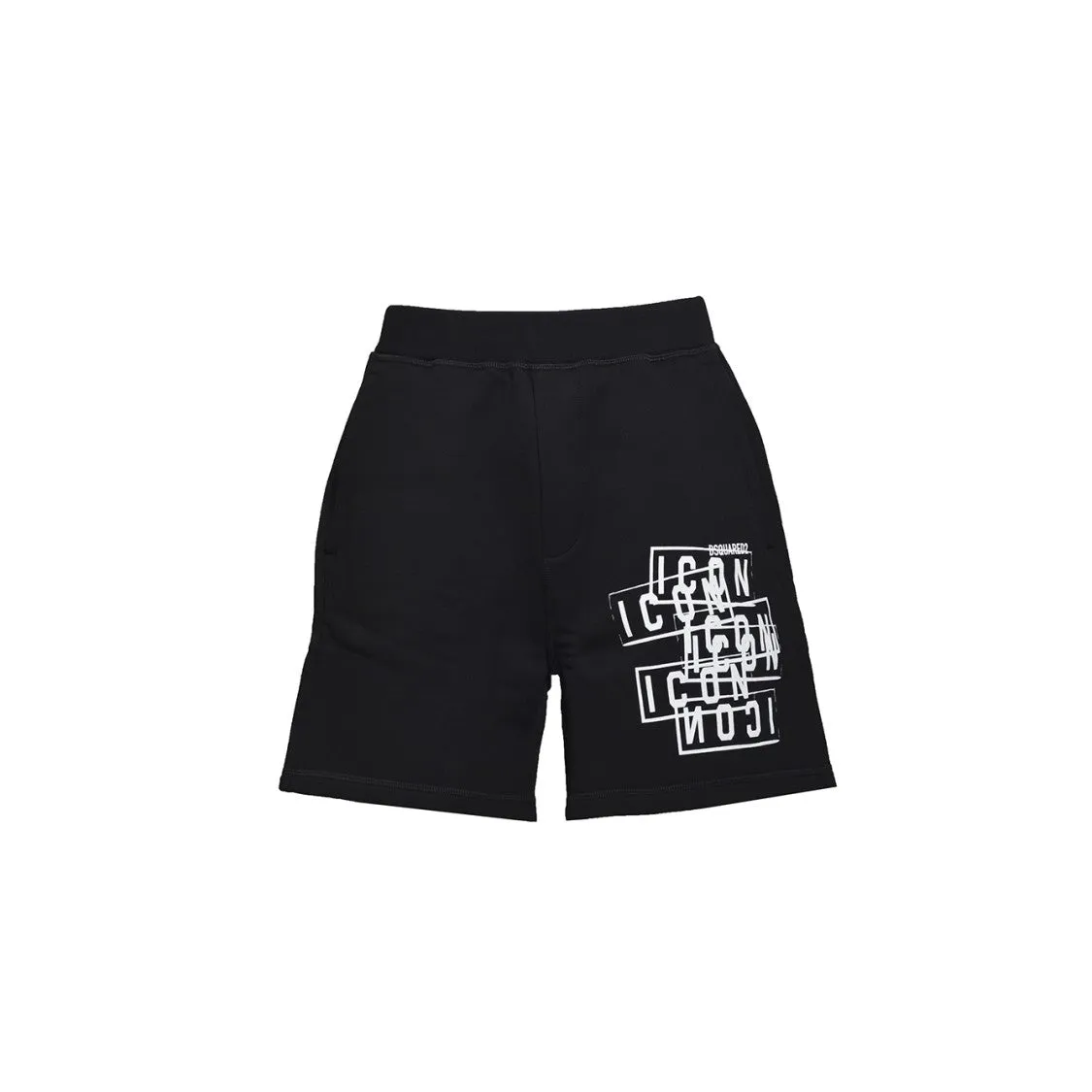 Black Cotton Icon Stamps Relax Bermuda Shorts