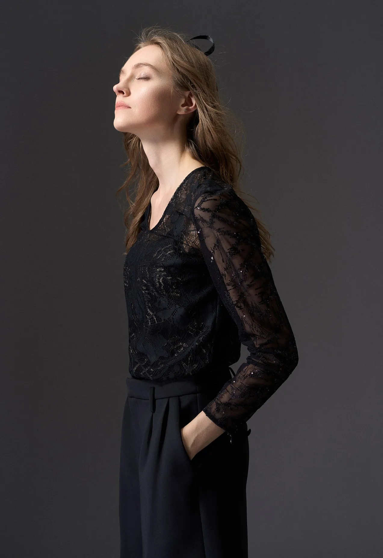 Black Jacquard Lace Top