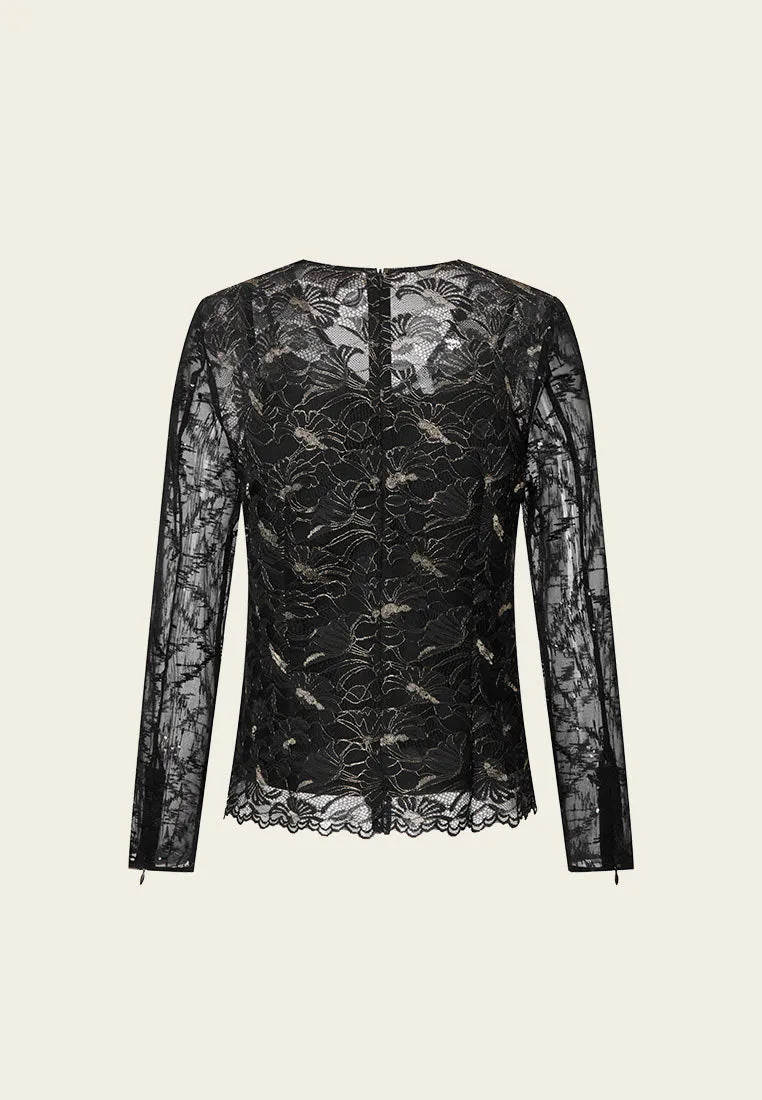 Black Jacquard Lace Top