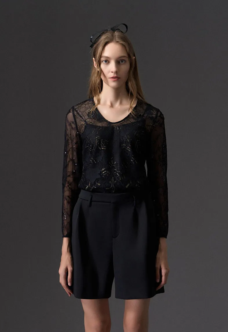 Black Jacquard Lace Top