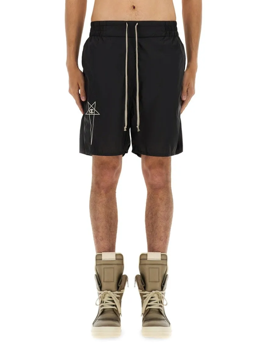 Black Nylon Shorts With Elastic Waistband