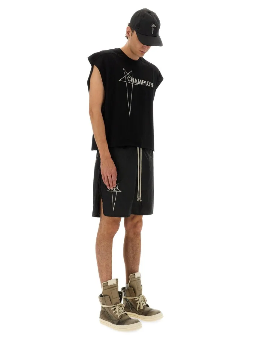 Black Nylon Shorts With Elastic Waistband