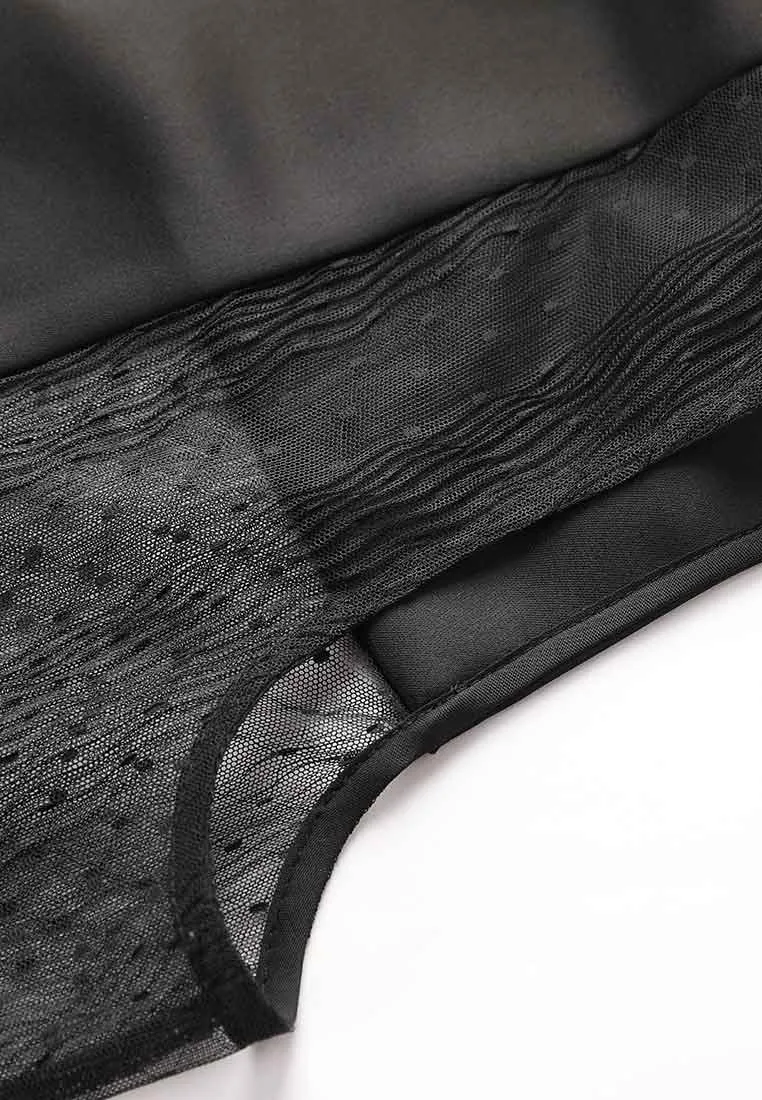 Black Satin Lace Detail Sleeveless Top