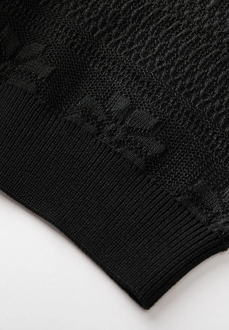 Black Short Sleeves Cardigan with Gold Buttons