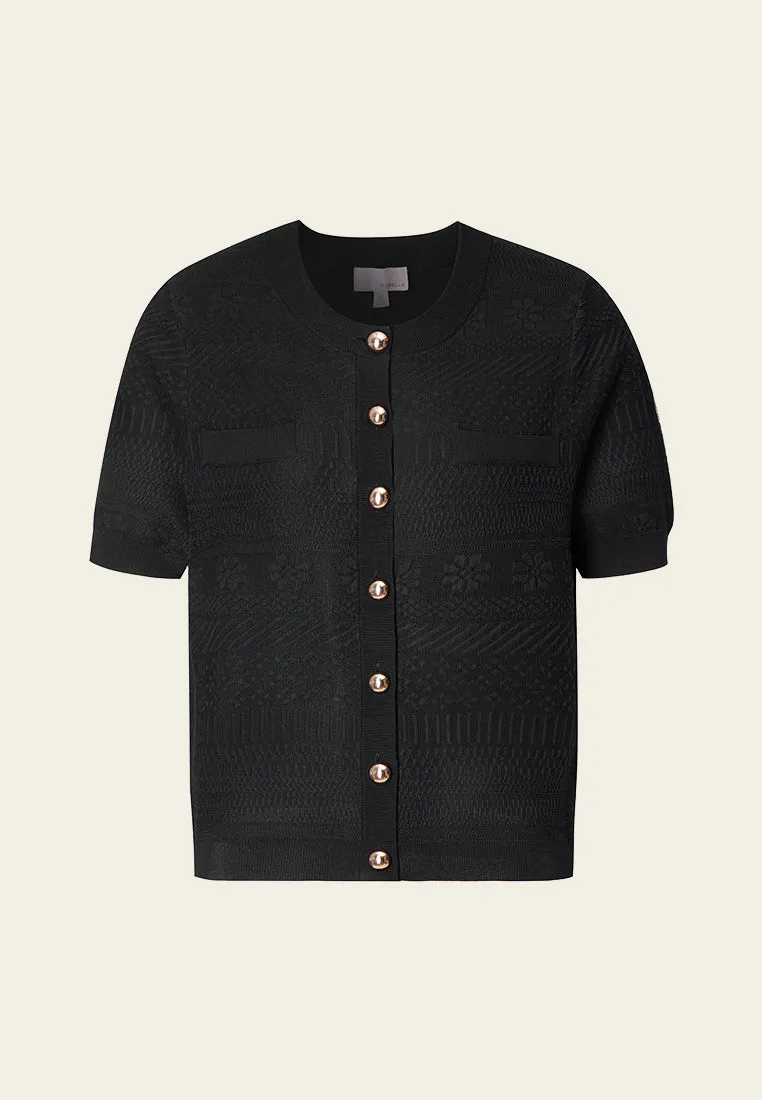 Black Short Sleeves Cardigan with Gold Buttons