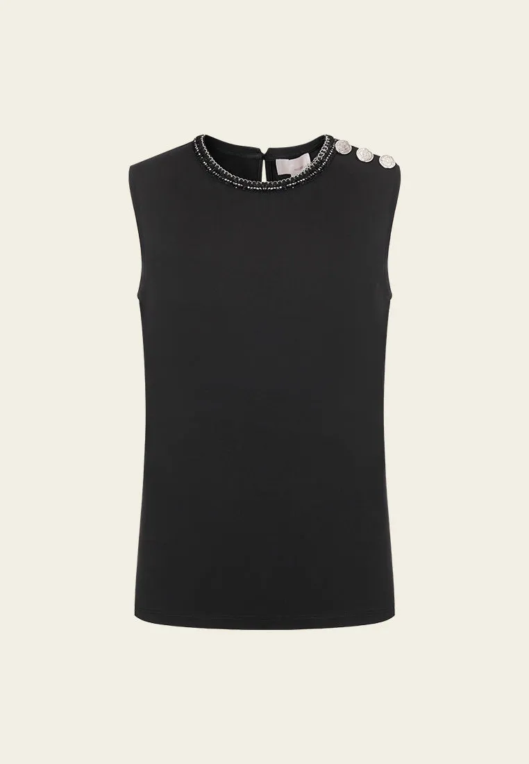 Black Tank Top with Gold Buttons