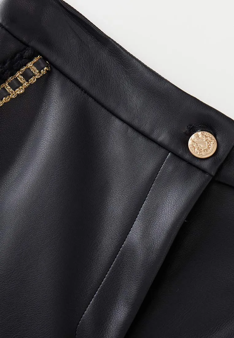 Black Vegan Leather Knee Length Shorts