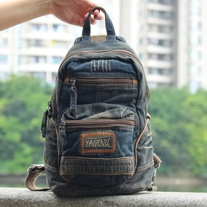 Blue Jean Mens Large Sling Bag Chest Bag Vintage Denim One Shoulder Backpacks For Men