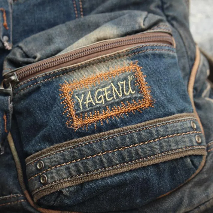 Blue Jean Mens Large Sling Bag Chest Bag Vintage Denim One Shoulder Backpacks For Men